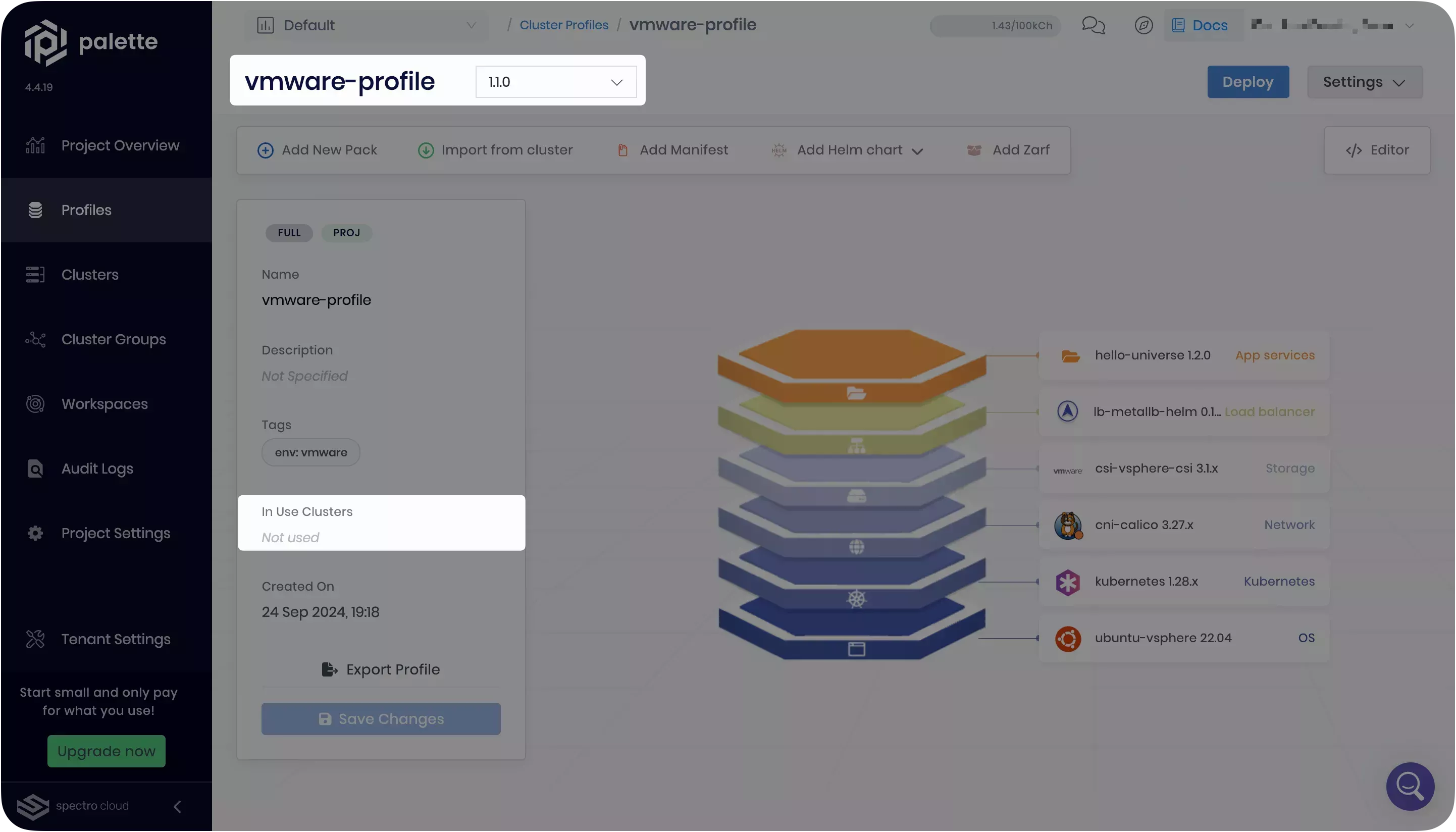 Image that shows cluster profile version 1.1.0